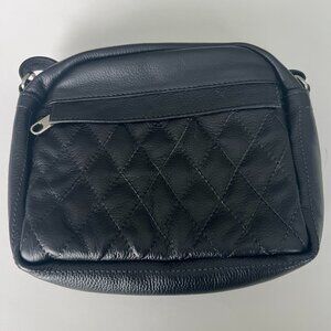 Black leather shoulder or crossbody bag with silver accents